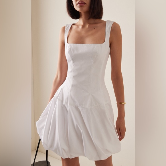 NWOT SIMKHAI Juni Bubble-Hem Cotton-Blend Corset Mini Dress white - Picture 5 of 14